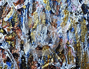 Sketch in the style of abstract expressionism. Abstract background in gold, blue and white colors. Imitation Of Jackson Pollock. P