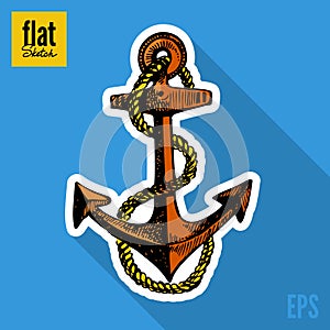 Sketch style hand drawn anchor.flat icon