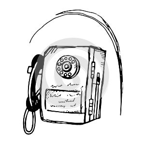 Sketch style vector illustration of a coin operated public payphone
