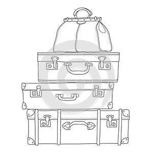 Sketch of the suitcases on white background