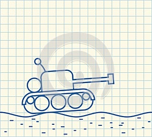 Sketch tank. drawing of military machine. Vector illustration