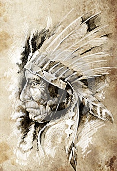 Sketch of tattoo art, native american indian