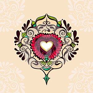 Sketch of tattoo henna heart