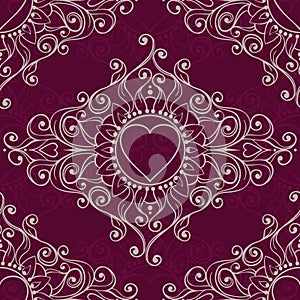 Sketch of tattoo henna hearts. Seamless pattern