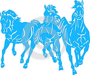 Sketch Three Running Horses Vector Outline Illustration