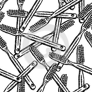 Sketch tooth brush, vector seamless pattern