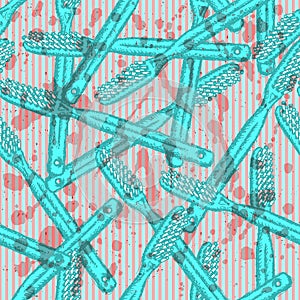 Sketch tooth brush, vector seamless pattern