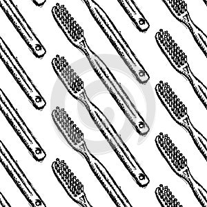 Sketch tooth brush, vector seamless pattern