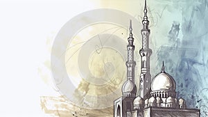 Sketch of a towering mosque for a Ramadan greeting card