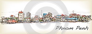 Sketch of townscape in Phnom Penh slum, free hand draw photo