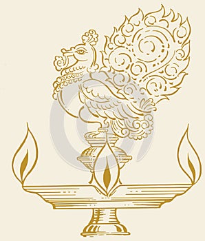Sketch of Traditional Bird Shape design top of the Metal Oil Lamp or Nilavilakku