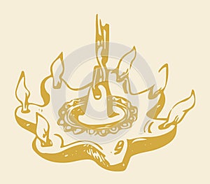 Sketch of Traditional Handmade Diya and Hanging Oil Metal Lamp Outline Editable Illustration