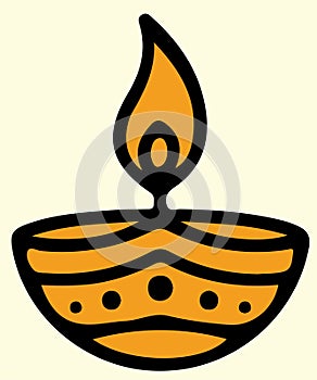 Sketch of Traditional Handmade Diya or Oil Lamp Outline Editable Illustration