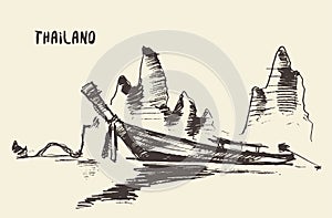 Sketch traditional longtail boat Thailand vector.