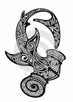 Sketch tribal shark tattooon white background. Vector drawing hammerhead shark. shark logo