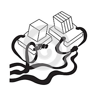 Sketch, two boxes of tefillin, coloring, isolated object on white background, vector illustration