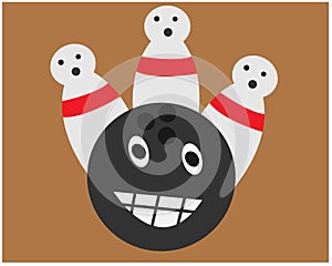 Sketch vector bowling skittles ball gray background orange