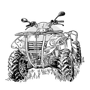 Sketch vector illustration, quad bike silhouette, ATV logo design on a white background photo