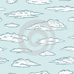 Sketch vector set of hand drawn  blue clouds isolated on white background
