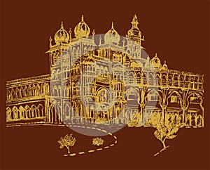 Sketch of Very Famous Mysore Palace Outline Editable Illustration