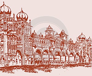 Sketch of Very Famous Mysore Palace Outline Editable Illustration photo