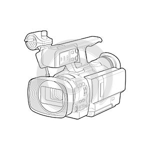 sketch of a video camera on a white backgroundra. video camera, vector sketch illustration for training tamplate