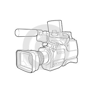 sketch of a video camera on a white backgroundra. video camera, vector sketch illustration for training tamplate