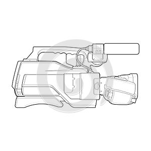 sketch of a video camera on a white backgroundra. video camera, vector sketch illustration for training tamplate