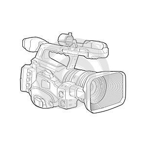 sketch of a video camera on a white backgroundra. video camera, vector sketch illustration for training tamplate