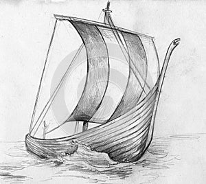 Sketch of a viking ship - drakkar