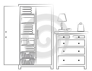 Sketch of wardrobe and chest of drawers