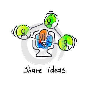 Sketch watercolor icon of share ideas, distance education