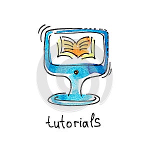 Sketch watercolor icon of tutorials, distance education