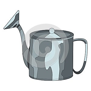 A sketch of a watering can for watering the earth. Doodle flat style colored. Design is suitable for agriculture, gardening