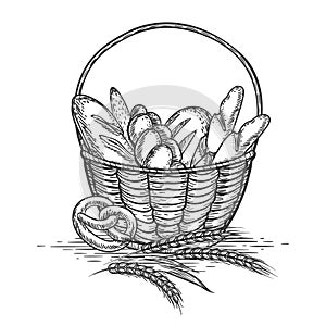 Sketch of wheat bakery basket