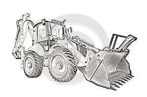 Sketch of the wheeled excavator, side view