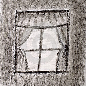 Sketch of window with curtains