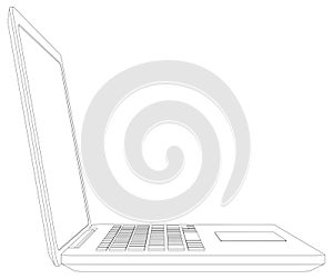 Sketch of wire-frame open laptop. Vector