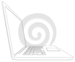 Sketch of wire-frame open laptop. Vector