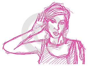 Sketch woman overhearing something