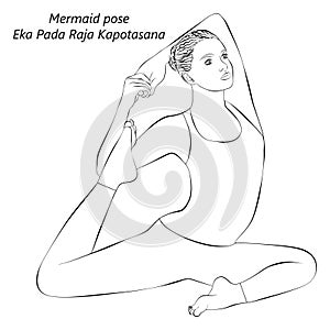 Sketch of yoga pose Eka Pada Raja Kapotasana.