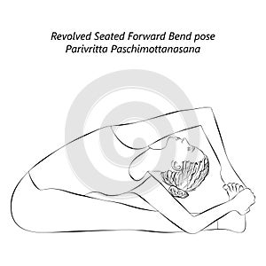 Sketch of yoga pose Parivritta Paschimottanasana.