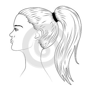 Sketch of a young woman`s face in profile.