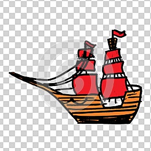 Sketche of ship with RED sails