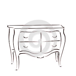 Sketched chest of drawers.