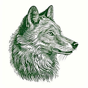Sketched And Embossed Wolf Head Vector Illustration