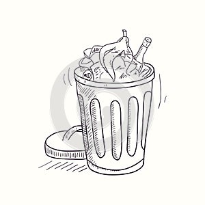 Sketched full trash bin desktop icon