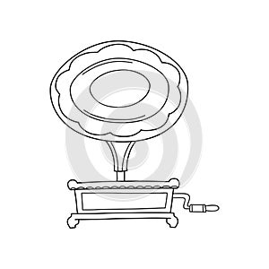 Sketched gramophone talking machine. Vintage gramophone