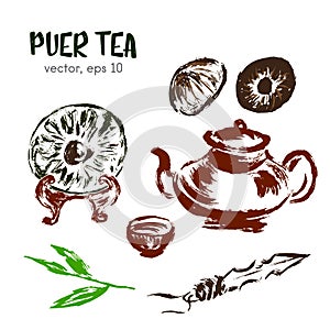 Sketched illustration of puer tea.