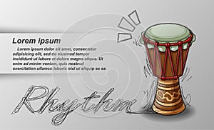 Sketched percussion and text on white background.